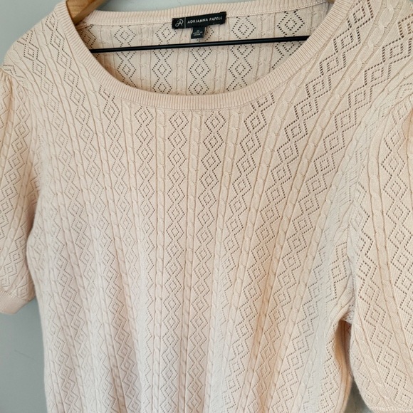 Adrianna Papell Women’s Baby Pink Pointelle Knit Puff Sleeve Sweater Sz XL - Picture 3 of 8